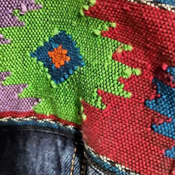 Maya Jones Import Women Blue Denim Jacket Size Large Southwest Aztec Design - Picture 13 of 15